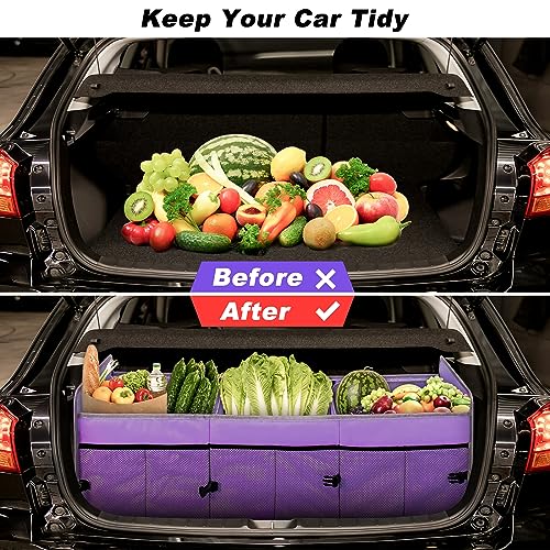 Car Trunk Organizer with Individual Cooler Bag - 3 Compartment Collapsible Car Storage for SUV (Purple) - view 2