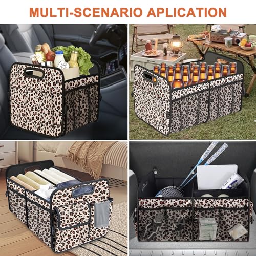 Trunk Organizer, Collapsible Trunk Organizers and Storage, Car Accessories for Women and Men, Multi-Compartment Trunk Storage Organizer for SUV, Car, Mini-Van, Leopard Print - view 6