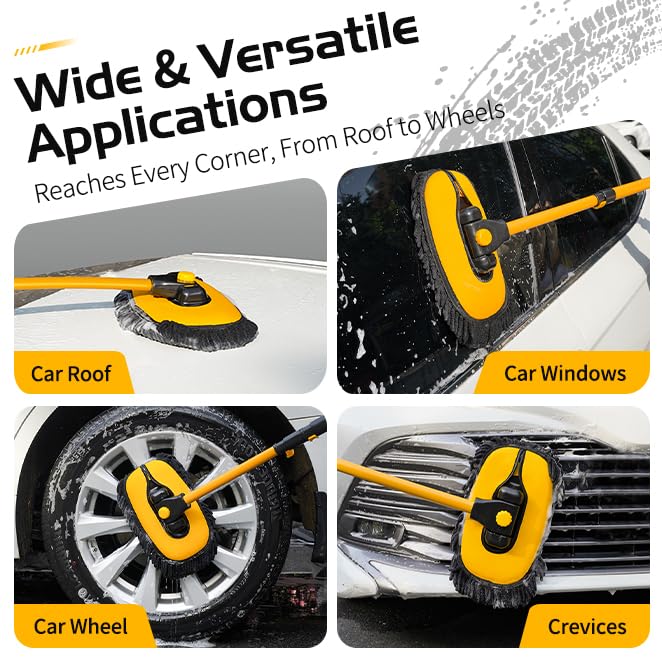 15° Curved Car Wash Brush with Long Handle, 2 Scratch-Free Mop Heads - view 4