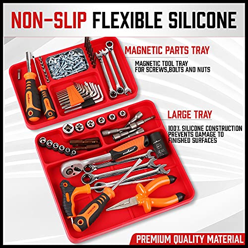 Premium Silicone Tool Tray, Automotive Non-Slip Flexible Silicone Tool Trays, Tool Organizer | 2 Piece Multi Purpose Mats with Magnetic Small parts Tray - view 3