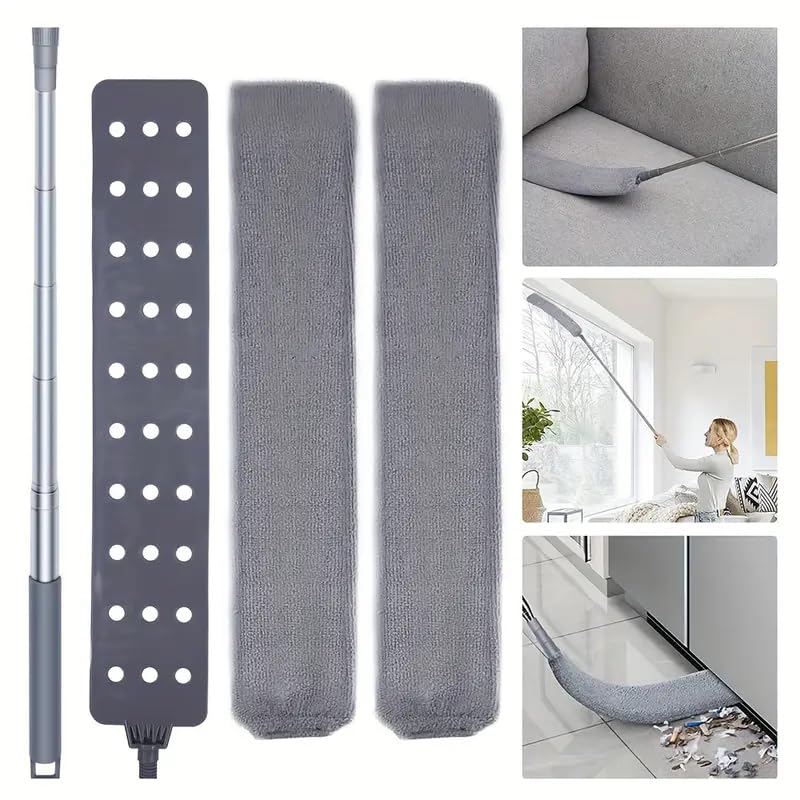 Retractable Gap Dust Cleaner Cleaning Tools with 2 Microfiber Dusting Cloths Long Handle 60inches Washable and Retractable Duster Brush for Cleaning Under Appliances Furniture Couch Fridge