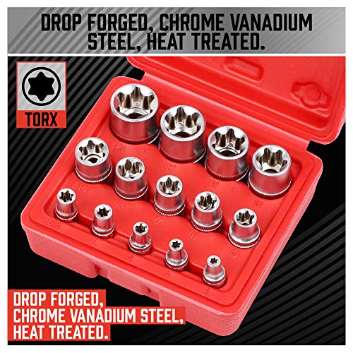 14-Piece E-TORX Socket Set - Premium Female Torx Socket Set, Ultimate Torque Star Sockets, External Torx Sockets, E4 E5 E6 E7 E8 E10 E11 E12 E14 E16 E18 E20 E22 E24 - view 4