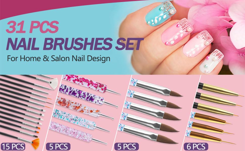 35pcs Nail Art Pens brushes,Nail Art Tool Set,Nail Dotting Tools,Nail Dust Brush,Striping Nail Art Brushes for Long Lines,Nail Drawing Pen For Nail Design - view 2