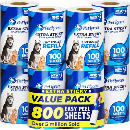 Extra Sticky Lint Roller Mega Value Set for Pet Hair Removal, Dog and Cat Lint Remover (8 Pack Refills)