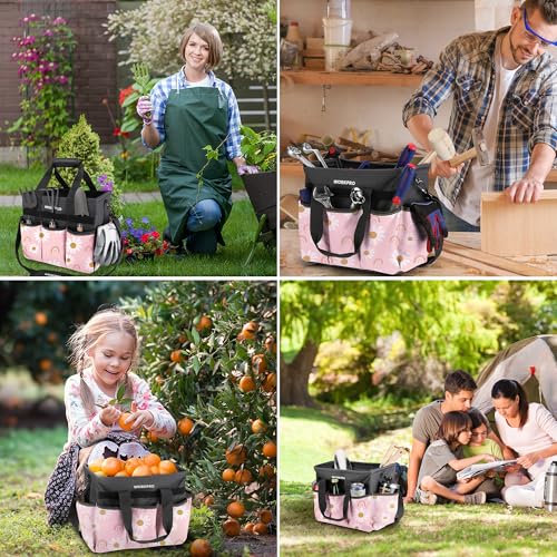 Garden Tool Bag, 10 Pockets and Shoulder Strap, Floral Pink - view 7
