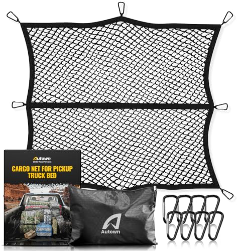 Cargo Net for Pickup Truck Bed with 8 Metal Carabiners & Storage Bag