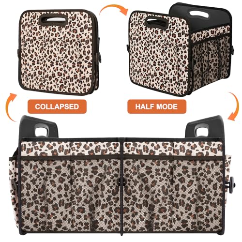 Trunk Organizer, Collapsible Trunk Organizers and Storage, Car Accessories for Women and Men, Multi-Compartment Trunk Storage Organizer for SUV, Car, Mini-Van, Leopard Print - view 2
