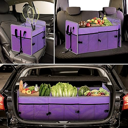 Car Trunk Organizer with Individual Cooler Bag - 3 Compartment Collapsible Car Storage for SUV (Purple) - view 7