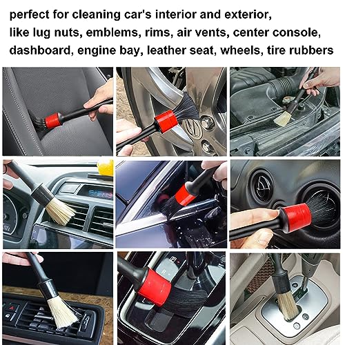 Detailing Brush Set - 10 Pcs Detail Brushes Car Detailing, Auto Boar Hair Car Detailing Kit for Cleaning Interior Exterior - Vehicles Wheels Leather Engine Dashboard - view 6