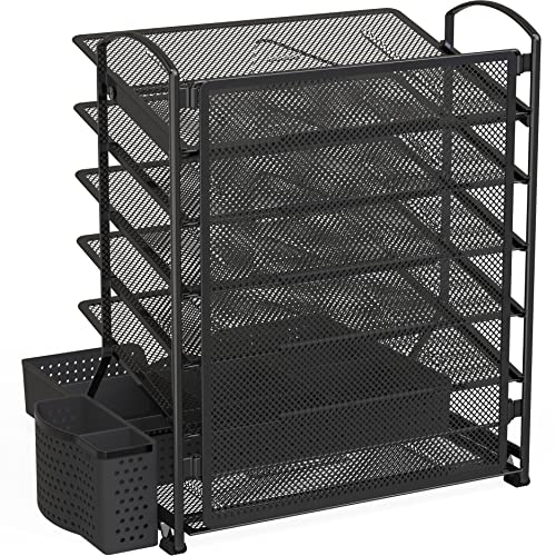 6-Tier Desk File Organizer w/Drawer & Pen Holder, Black - view 5