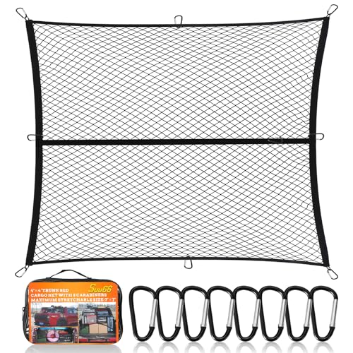 Heavy Duty Cargo Net for Pickup Truck Bed - 4' x 4' Stretches to 8' x 8' - Sturdy Latex Bungee Net Mesh - Truck Bed Accessories for Dodge RAM, Ford, Chevy, Toyota