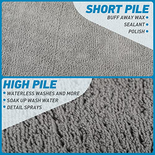Microfiber Towels Gray for Cars - 6 Pack, High & Short Pile Micro Fiber Cleaning Cloth for Car Washing Drying & Auto Detailing, Water Absorption Lint Free & Non-Streak - view 4