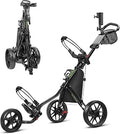 Findway Golf Push Cart 3 Wheel, Lightweight & Compact Fold Golf Bag Cart, Golf Caddy Push Carts with Foot Brake, Adjustable Handle, Mesh Bag, Storage Bag, Umbrella & Drink Holder