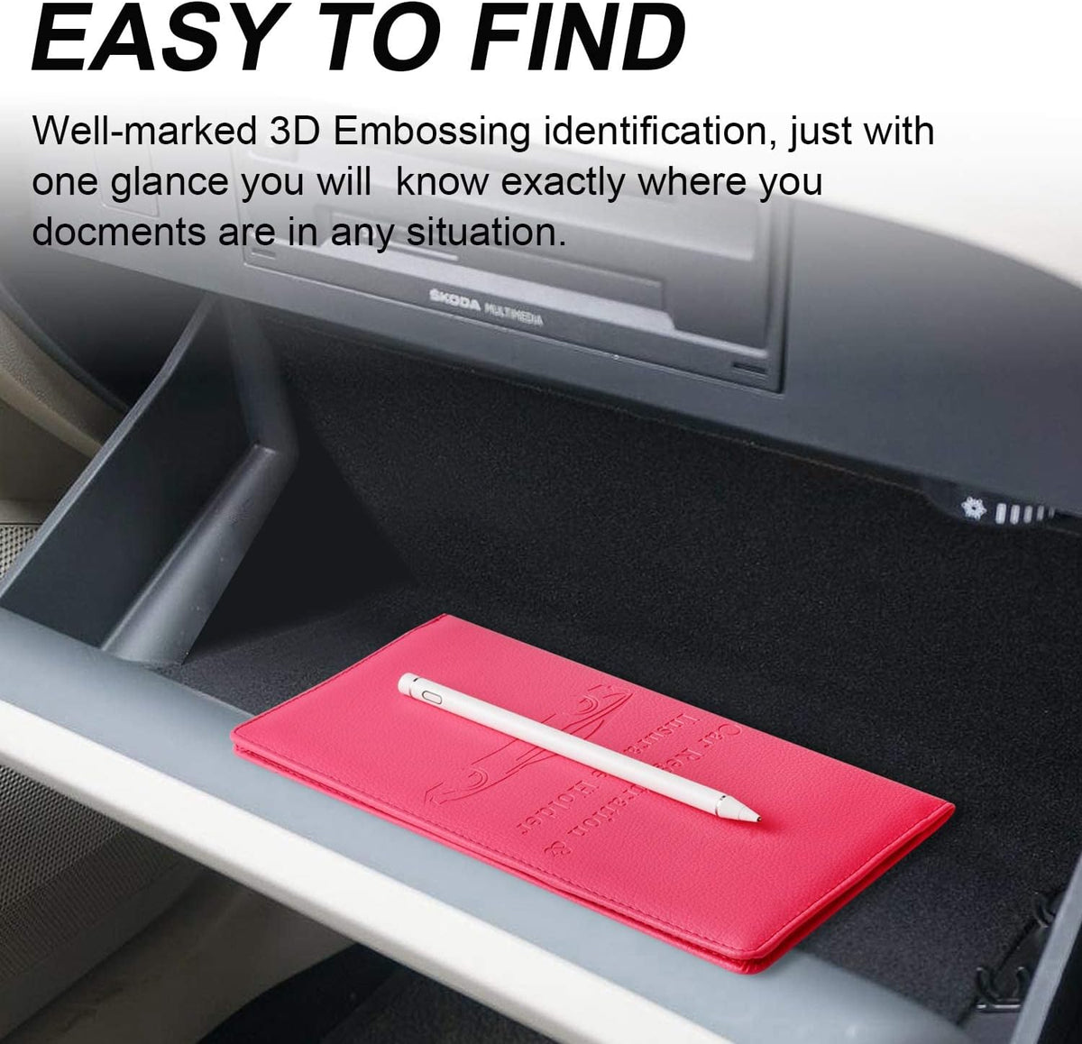 Car Registration and Insurance Holder, Car Accessories Vehicle Glove Box Car Organizer Women Car Accessories with Magnetic Shut for Cards, Essential Document, Driver License, Hot Pink | Car Accessories Organizer Women Car Accessories with Magnetic Shut fo - view 7