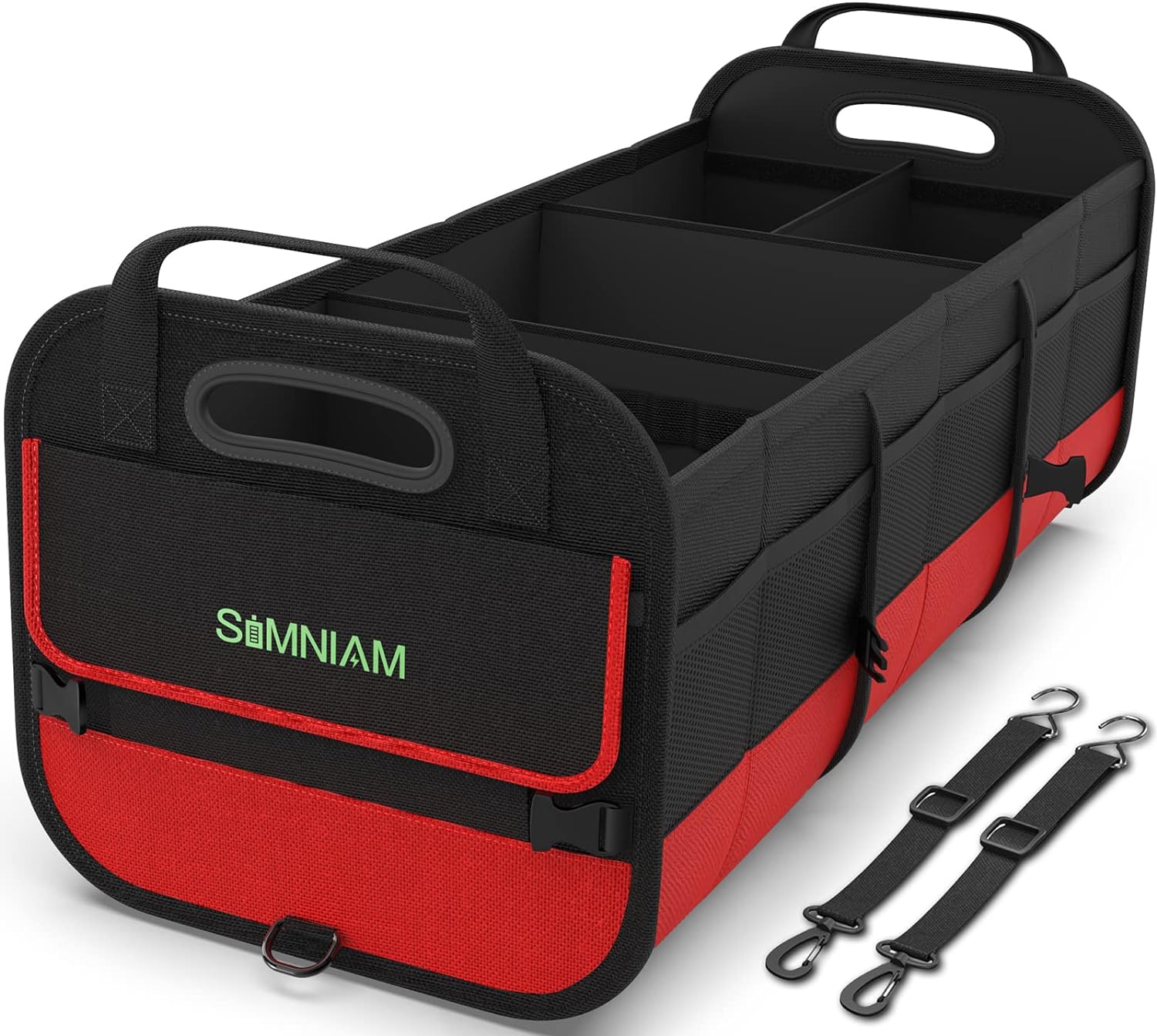 Large Trunk Organizer for Car, Foldable Multi Compartment Car Trunk Organizer with 2 Retractable Straps, Suitable for All Kinds of Cars, SUV, Minivan - 4 Compartments Red