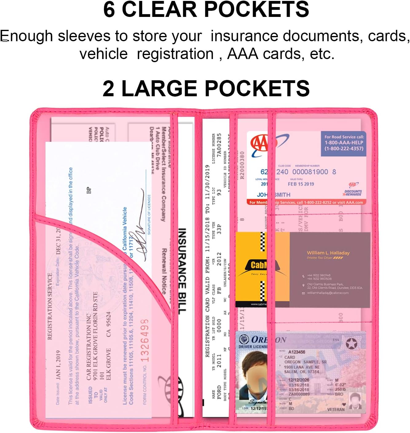 Car Registration and Insurance Holder, Car Accessories Vehicle Glove Box Car Organizer Women Car Accessories with Magnetic Shut for Cards, Essential Document, Driver License, Hot Pink | Car Accessories Organizer Women Car Accessories with Magnetic Shut fo - view 3
