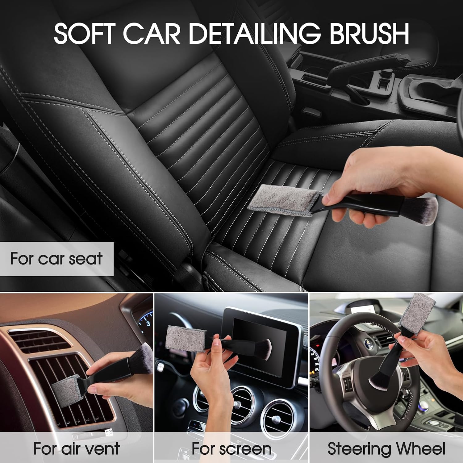 3 PCS car interior detail dust brush, soft car interior detailing kit tools, dash duster brush for auto, truck, SUV, RV interior cleaning - view 4