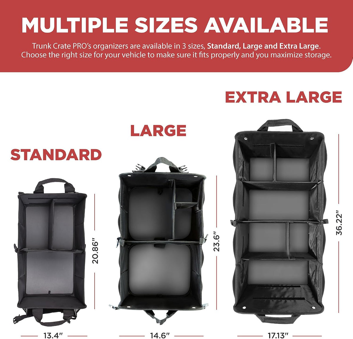 Car trunk organizer for SUV & truck cargo storage, large, black, fits cars, SUVs & trucks, 4 adjustable compartments, non-slip base & straps, foldable, 11 pockets - view 6
