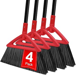 Heavy Duty Red Angle Broom with Long Handle - 4 Pack