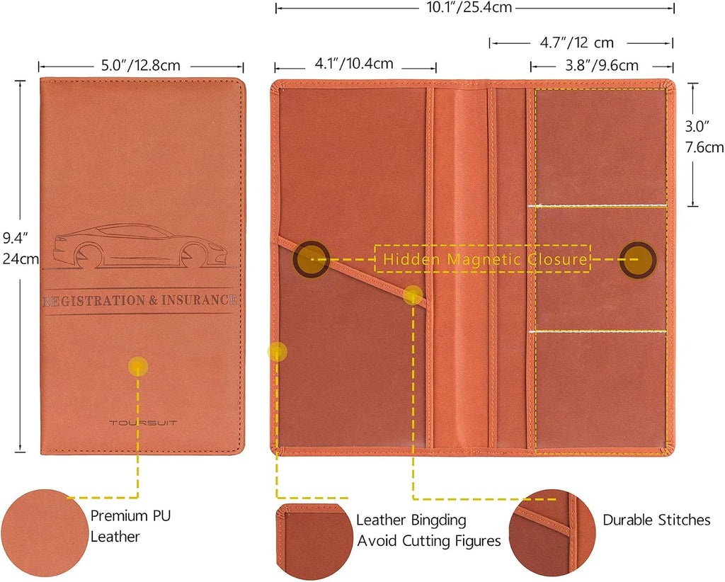 Car Registration & Insurance Card Holder, Brown | Vehicle License Document Organizer, Glove Box Compartment, Interior Car Accessories, For Women Men - view 4