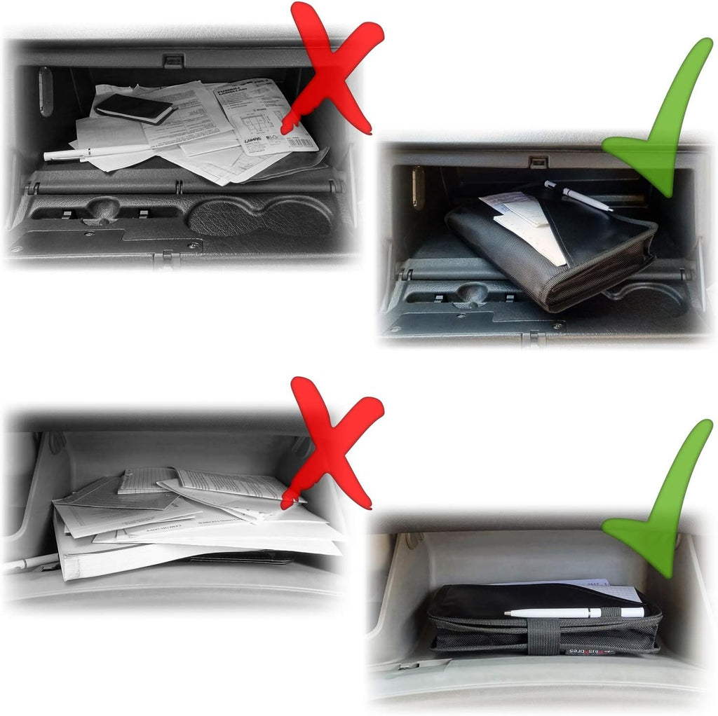 Glove box compartment organizer - car document holder - black | owner manual case pouch, vehicle storage wallet for registration and insurance card, auto paperwork holder, log book included - view 7