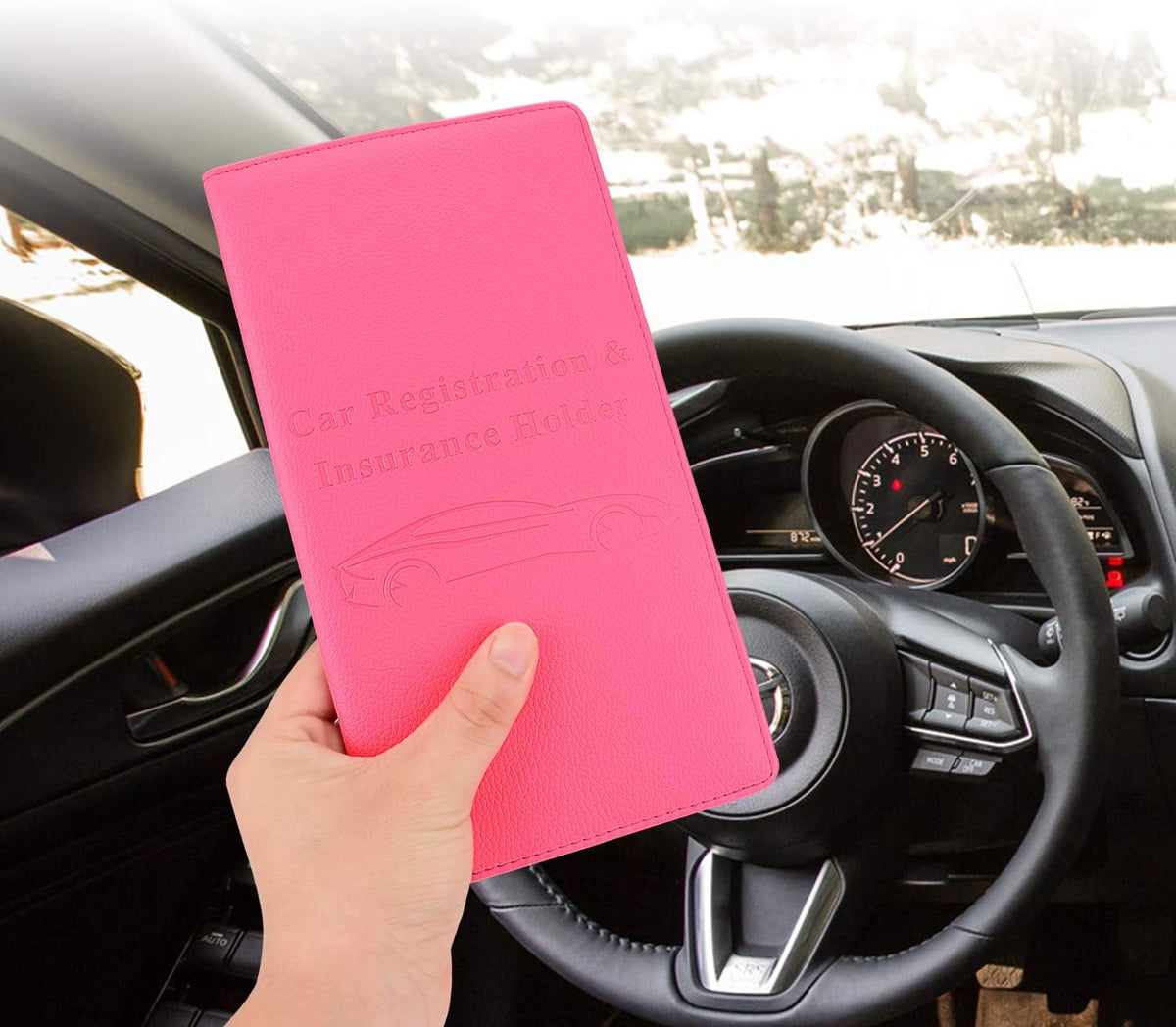 Car Registration and Insurance Holder, Car Accessories Vehicle Glove Box Car Organizer Women Car Accessories with Magnetic Shut for Cards, Essential Document, Driver License, Hot Pink | Car Accessories Organizer Women Car Accessories with Magnetic Shut fo - view 8