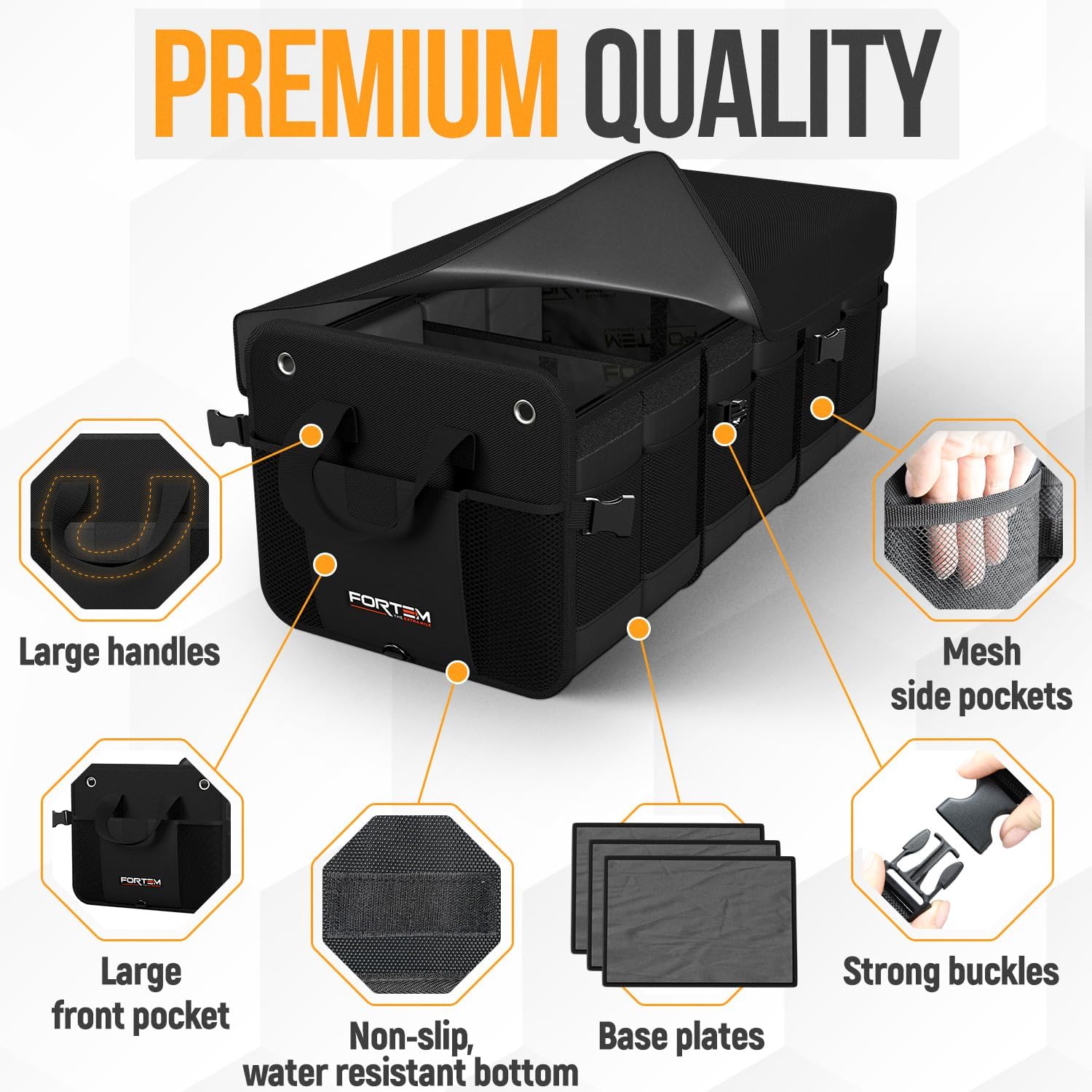 Trunk Organizer For SUV Car Organizer and Storage, Multi-Compartment Storage Bag Car Accessories for Women Men, Perfect Christmas Gifts, 1680D Oxford, Non Slip Bottom, Straps, Soft Cover (90L) - view 2