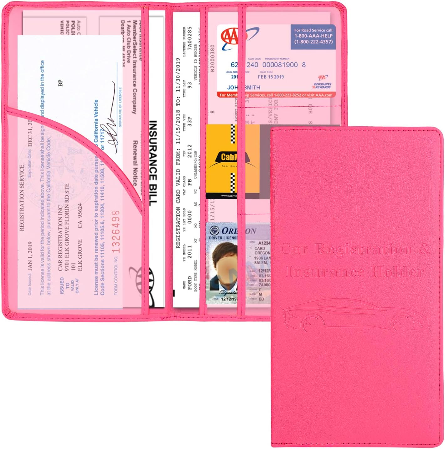 Car Registration and Insurance Holder, Car Accessories Vehicle Glove Box Car Organizer Women Car Accessories with Magnetic Shut for Cards, Essential Document, Driver License, Hot Pink | Car Accessories Organizer Women Car Accessories with Magnetic Shut fo