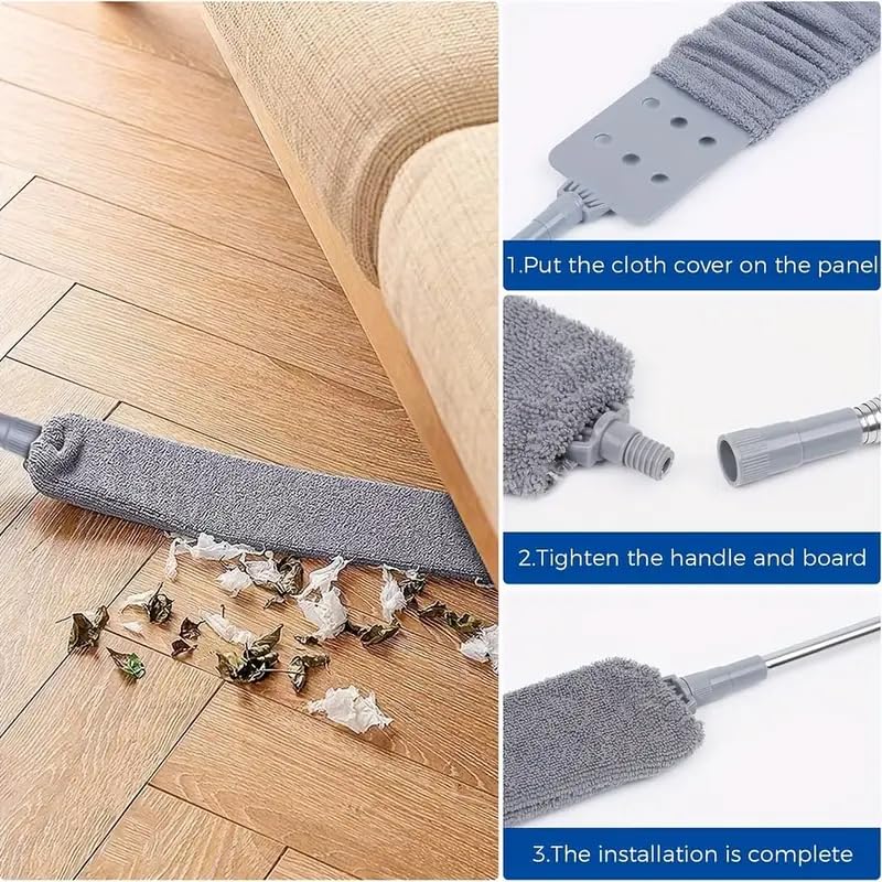 Retractable Gap Dust Cleaner Cleaning Tools with 2 Microfiber Dusting Cloths Long Handle 60inches Washable and Retractable Duster Brush for Cleaning Under Appliances Furniture Couch Fridge - view 6