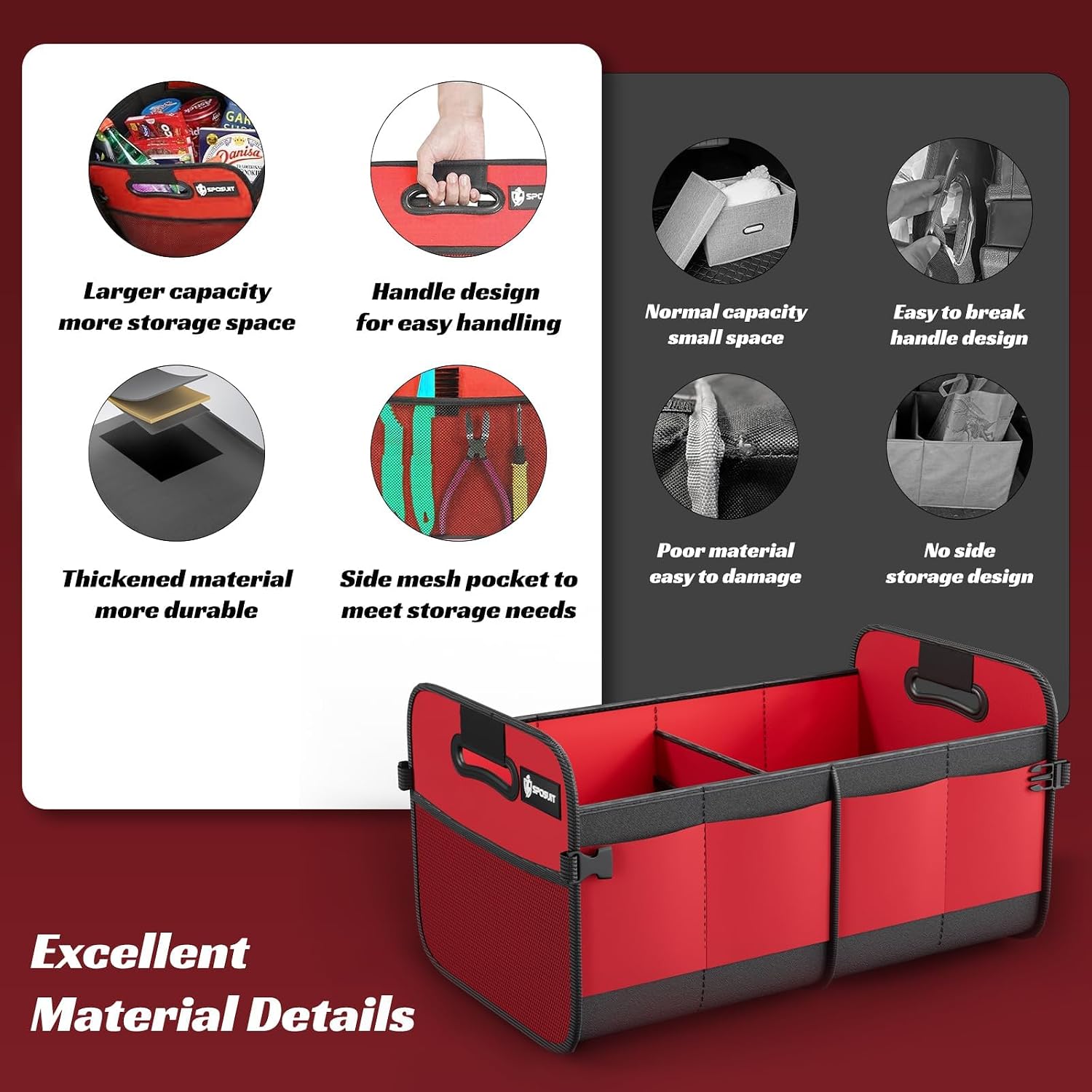 Trunk Organizer for Car - 70L Collapsible Car Storage with 11 Pockets & Reinforced Handles, SUV Trunk Organizers for Grocery Cargo - view 6