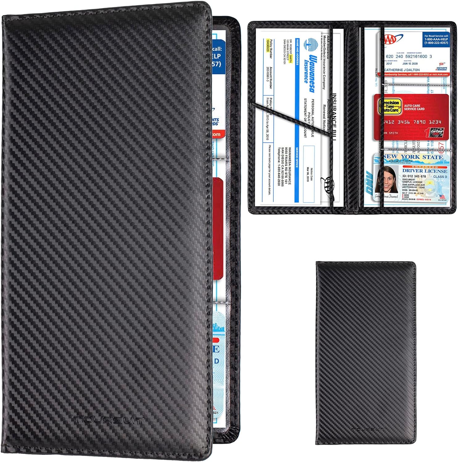 Car Registration & Insurance Card Holder, Carbon Fiber Black | Vehicle License Document Organizer, Glove Box Compartment, Interior Car Accessories, For Women Men