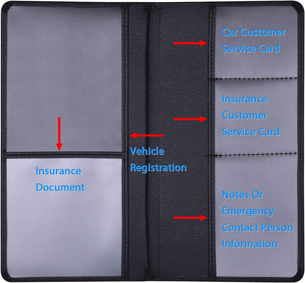 Car Registration and Insurance Holder, Document Card Organizer | PU Leather, Auto Glove Box Folder, Men and Women Wallet Case for Vehicle Driver License, Paperwork, Paper, ID, Receipt - view 2