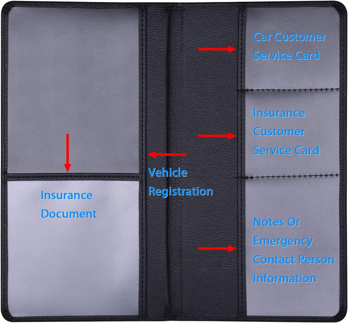 Car Registration and Insurance Holder, Document Card Organizer | PU Leather, Auto Glove Box Folder, Men and Women Wallet Case for Vehicle Driver License, Paperwork, Paper, ID, Receipt - view 2