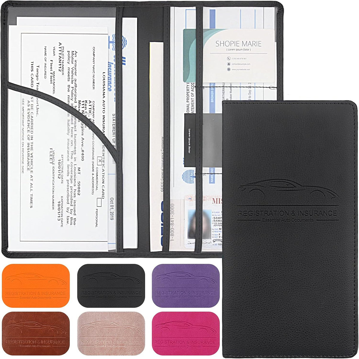 Premium Car Registration & Insurance Card Holder, Black | Vehicle Glove Box Organizer, Magnetic Closure Car Document Holder, For Insurance, Cards, License, Women & Men