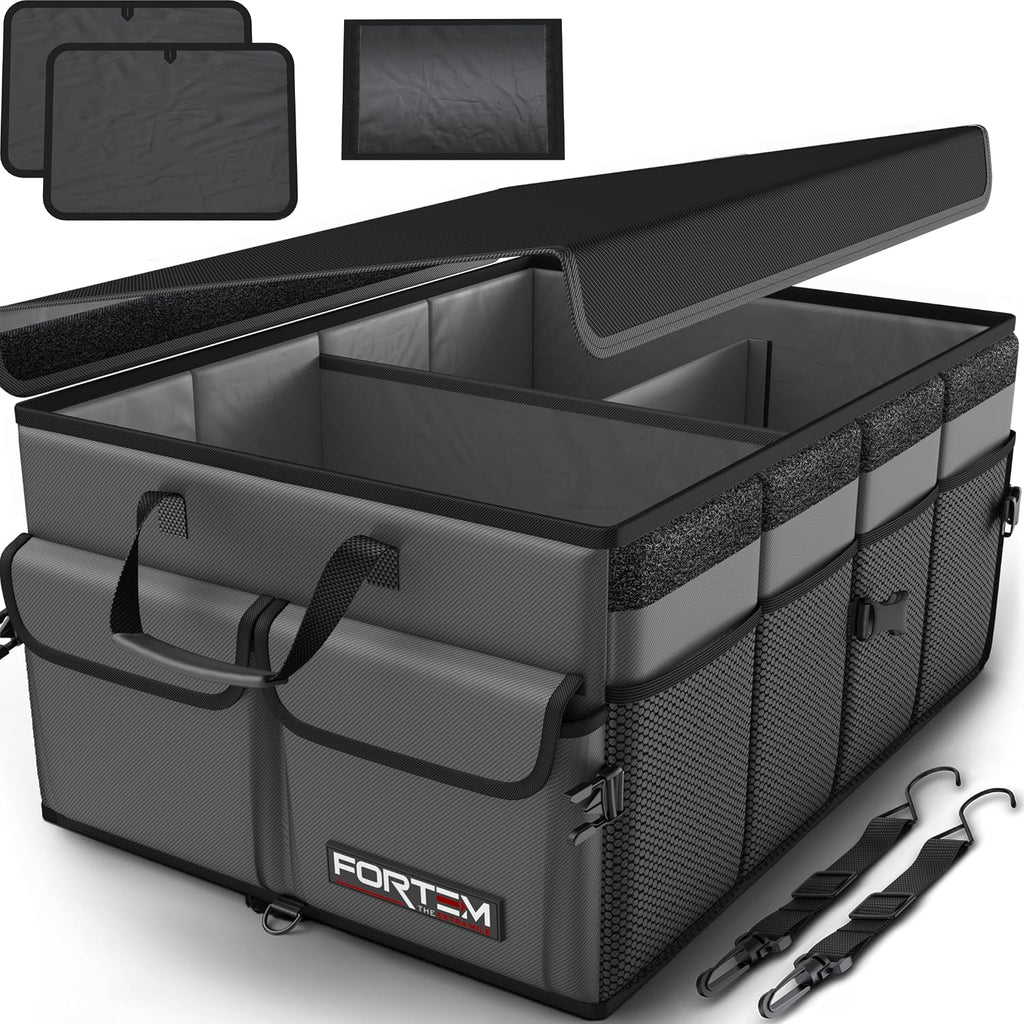 Trunk Organizer - Foldable Car Organizer & Storage for SUVs & Trucks | Car Accessories for Men Women, Collapsible Bag, Non Slip Bottom, Straps, Soft Cover, 600D Oxford, Grey, 6 Compartments, 85L - view 3