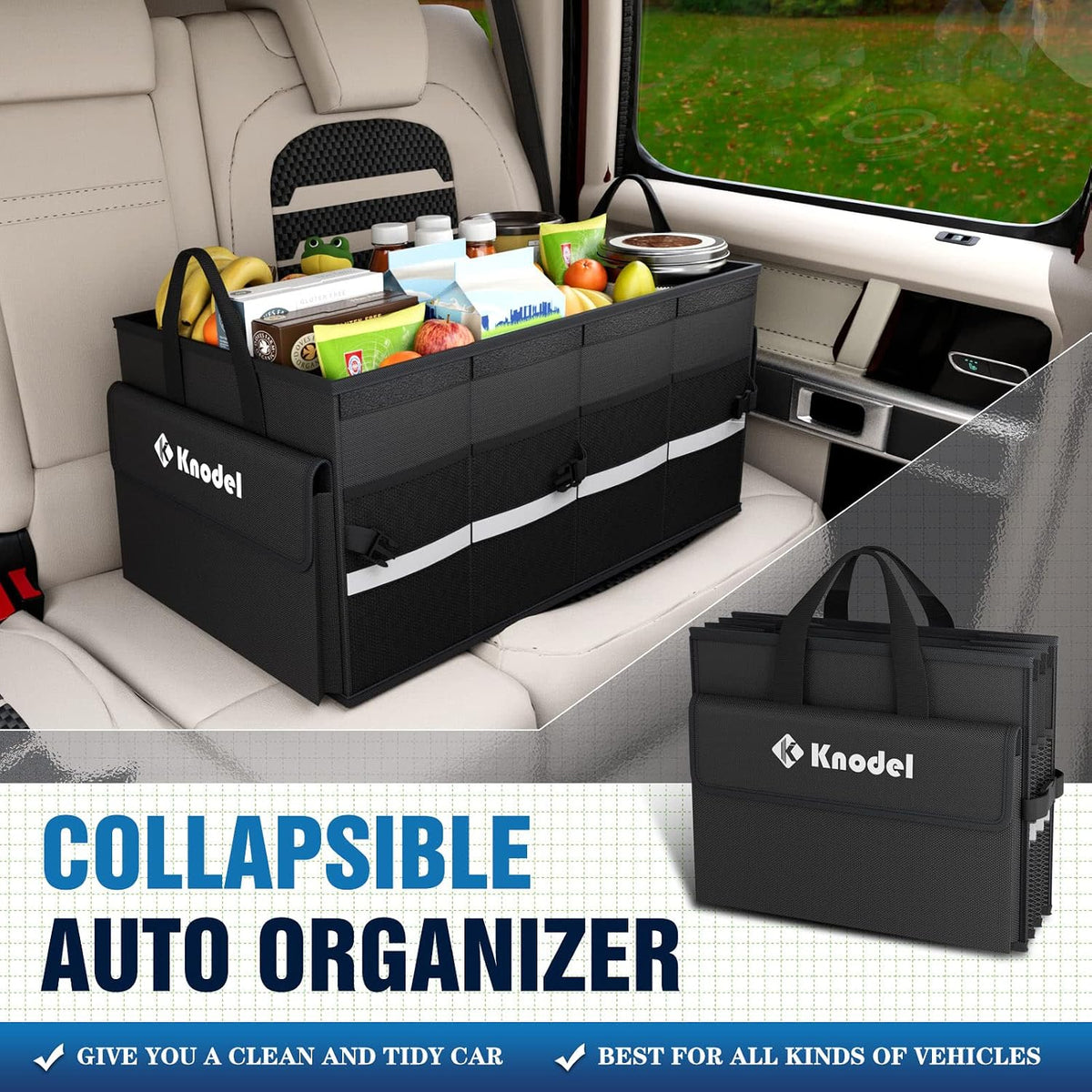 Trunk Organizer with Lid for Car, SUV, and Truck (Medium, Black) | Collapsible Car Storage Organizer, Car Organizers and Storage for Sedan, Cargo Organizer, Car Bin, Basket,Bag, Organization - view 4