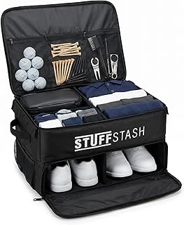 STUFFSTASH Golf Trunk Organizer for Car – Rigid, Won’t Collapse | Ventilated Shoe Compartment, Adjustable Dividers & Mesh Pockets | Golf Gift for Men & Women | Premium Car Trunk Storage Organizer