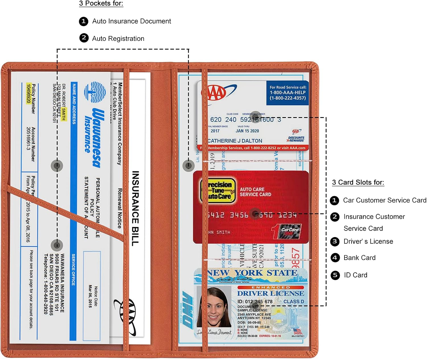 Car Registration & Insurance Card Holder, Brown | Vehicle License Document Organizer, Glove Box Compartment, Interior Car Accessories, For Women Men - view 2