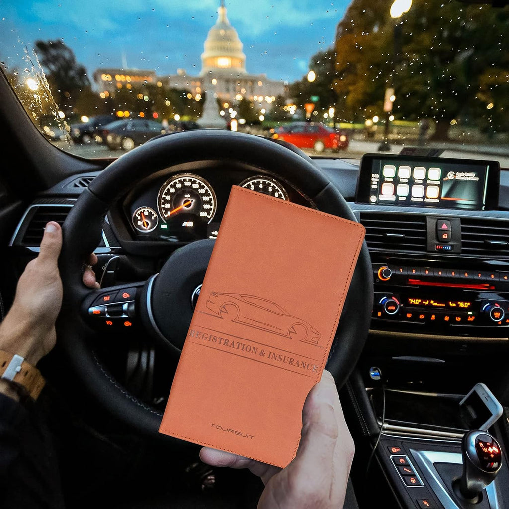 Car Registration & Insurance Card Holder, Brown | Vehicle License Document Organizer, Glove Box Compartment, Interior Car Accessories, For Women Men - view 6