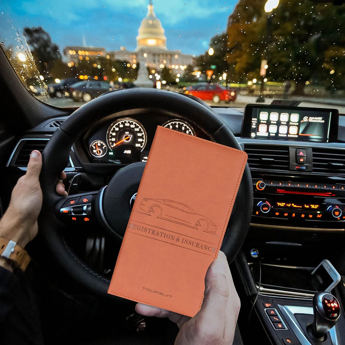 Car Registration & Insurance Card Holder, Brown | Vehicle License Document Organizer, Glove Box Compartment, Interior Car Accessories, For Women Men - view 6