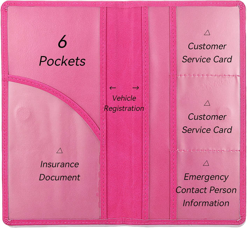 Car registration and insurance holder, rose red | vehicle license document organizer, with magnetic closure for insurance, cards & essential documents - view 4