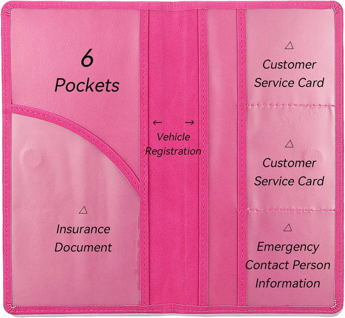 Car registration and insurance holder, rose red | vehicle license document organizer, with magnetic closure for insurance, cards & essential documents - view 4