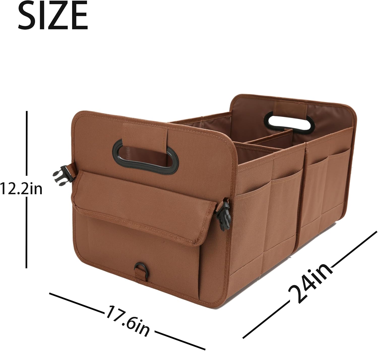 Car trunk organizer, brown, foldable, non-slip, adjustable, multiple compartments, 600D oxford cloth material - view 3