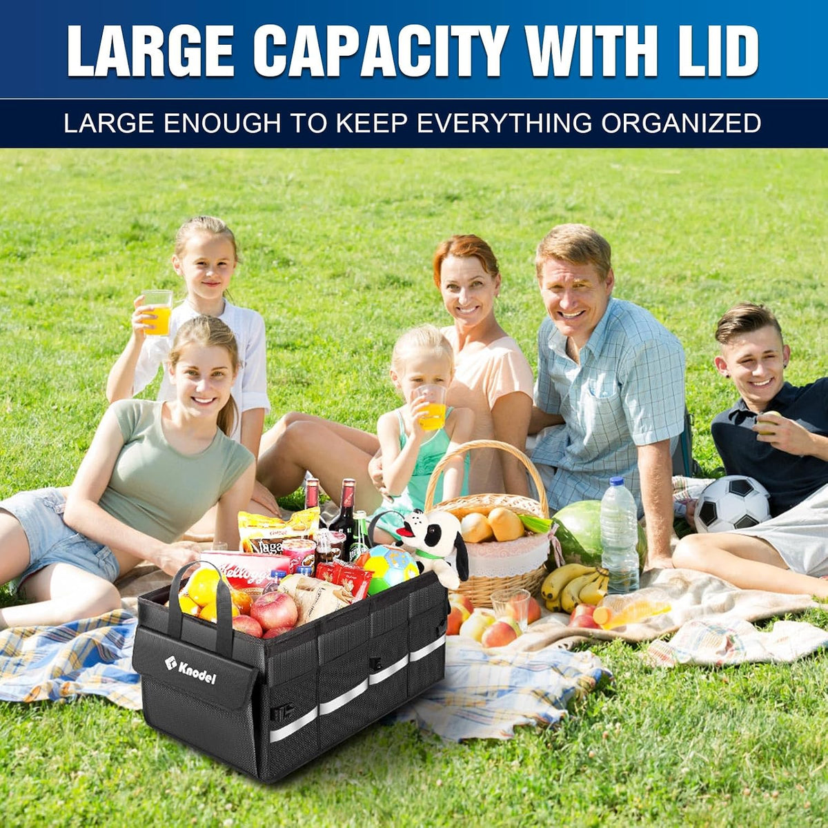 Trunk Organizer with Lid for Car, SUV, and Truck (Medium, Black) | Collapsible Car Storage Organizer, Car Organizers and Storage for Sedan, Cargo Organizer, Car Bin, Basket,Bag, Organization - view 5