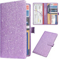 Car Registration and Insurance Holder, Leather Vehicle Card Document Glove Box Organizer, Auto Truck Compartment Accessories for Essential Information, Driver License Cards, Glitter Purple