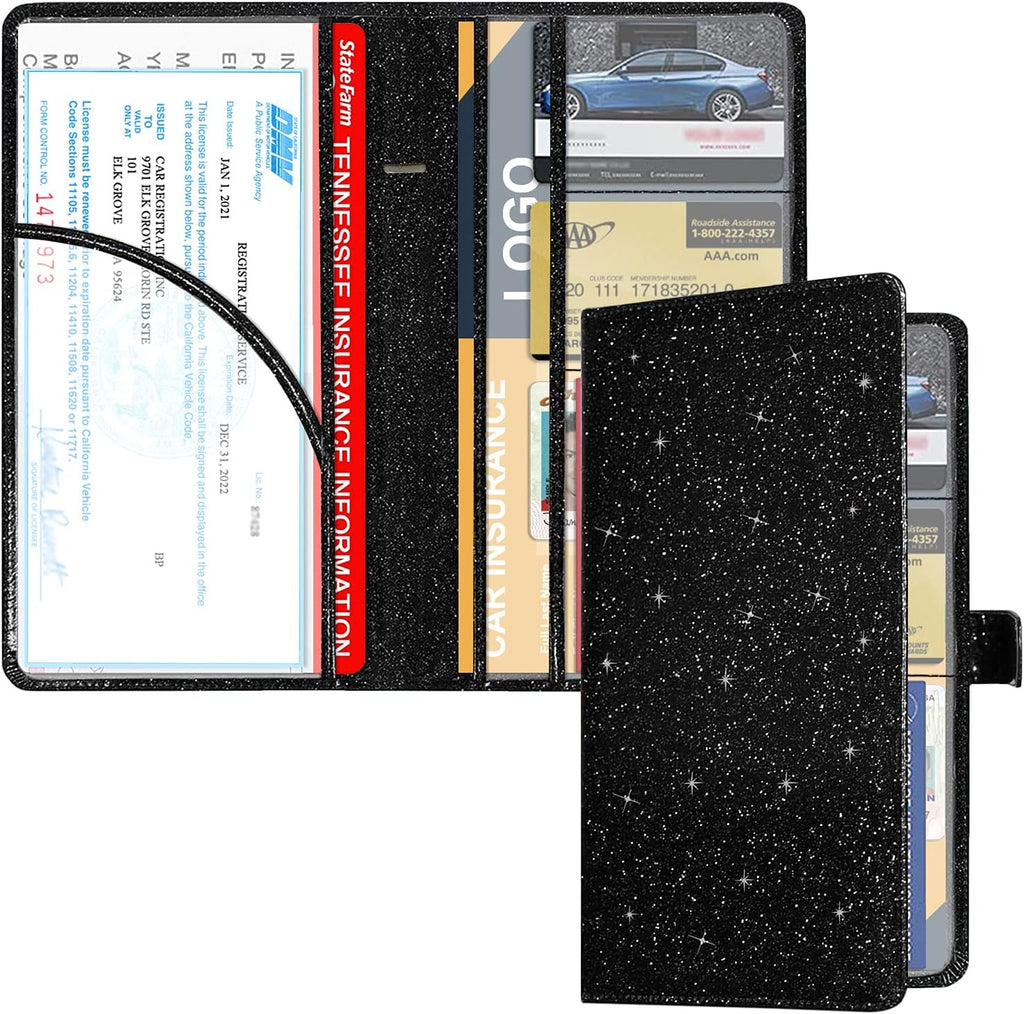 Car Registration and Insurance Holder, Black Glitter | Vehicle Glove Box Organizer Cool Car Accessories, Auto Truck Document Holder for Cards, Driver License - view 7