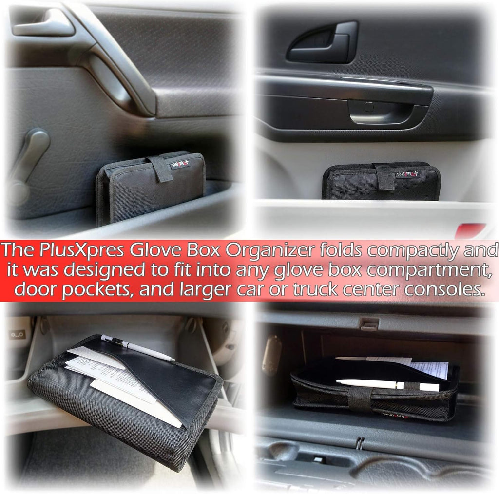 Glove box compartment organizer - car document holder - black | owner manual case pouch, vehicle storage wallet for registration and insurance card, auto paperwork holder, log book included - view 6