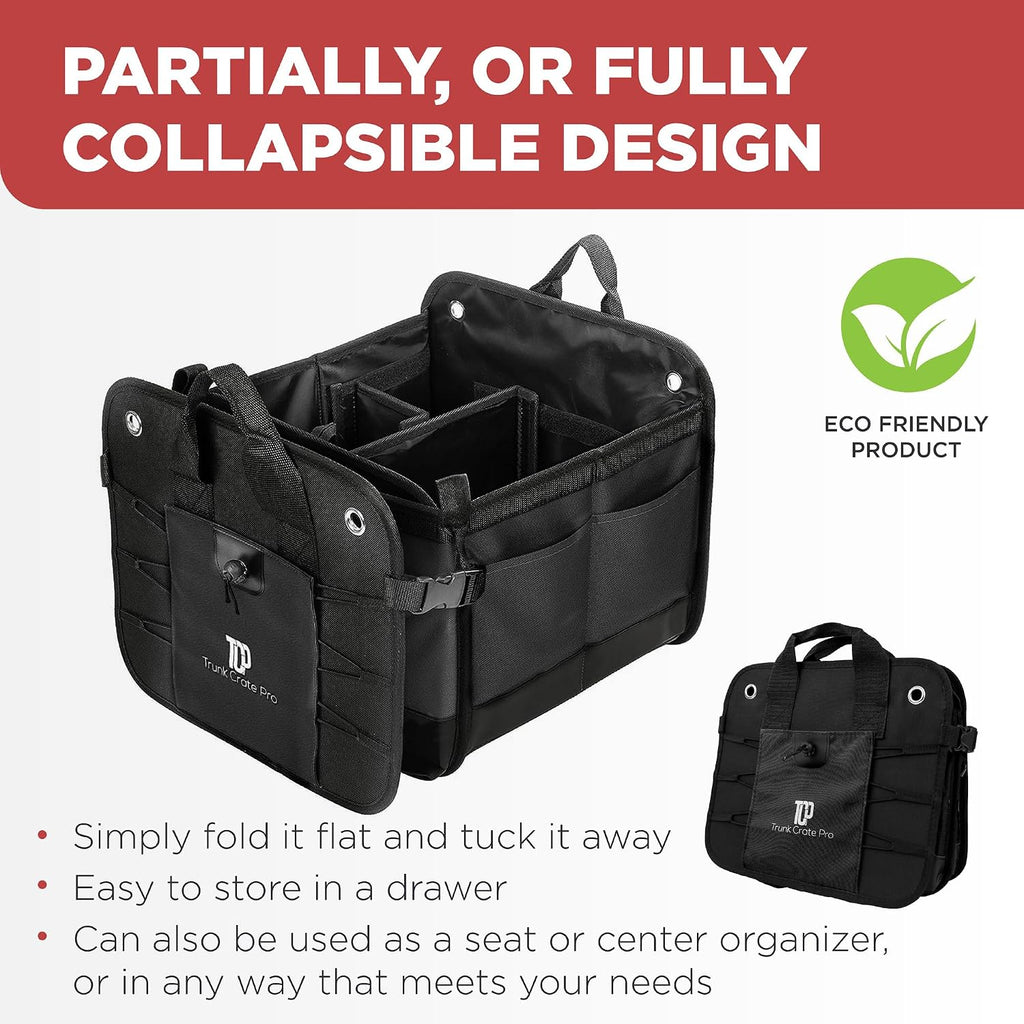 Car trunk organizer for SUV & truck cargo storage, large, black, fits cars, SUVs & trucks, 4 adjustable compartments, non-slip base & straps, foldable, 11 pockets - view 5