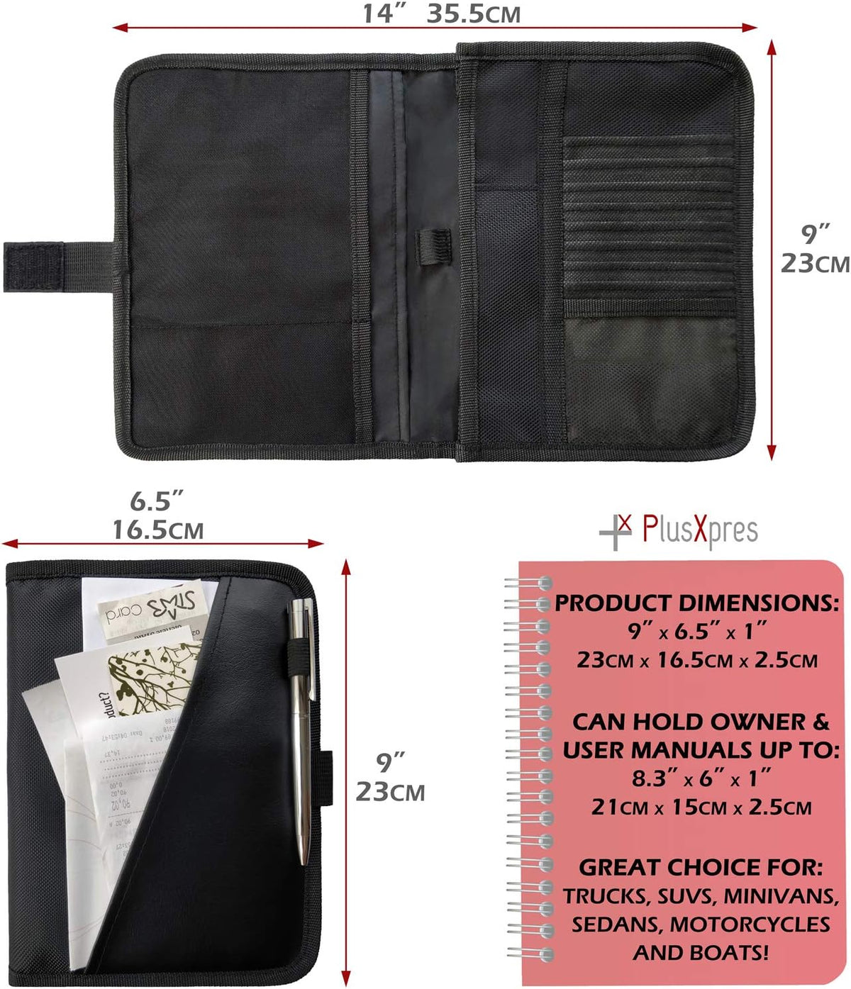 Glove box compartment organizer - car document holder - black | owner manual case pouch, vehicle storage wallet for registration and insurance card, auto paperwork holder, log book included - view 4