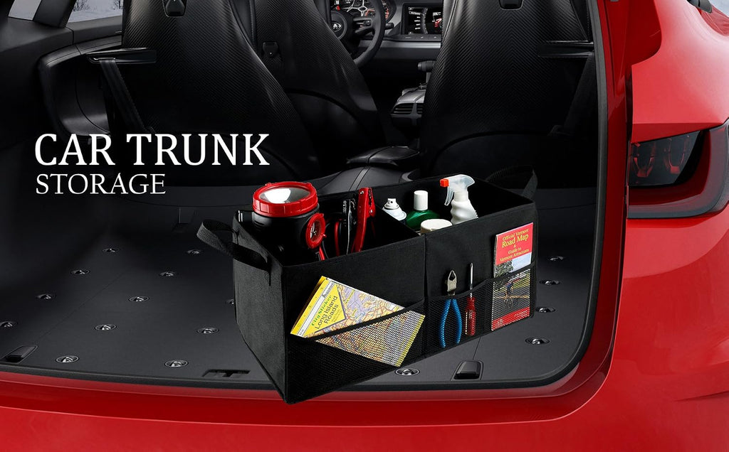 Car Trunk Organizer – Large 2 Compartment Storage Bin with Non-Slip Fastener, Mesh Side Pockets & Heavy-Duty Handles, 22 x 10 x 11 in, Black – Prevents Shifting & Rolling - view 4